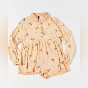 Women’s Peach Floral Button-Front Shorts Romper